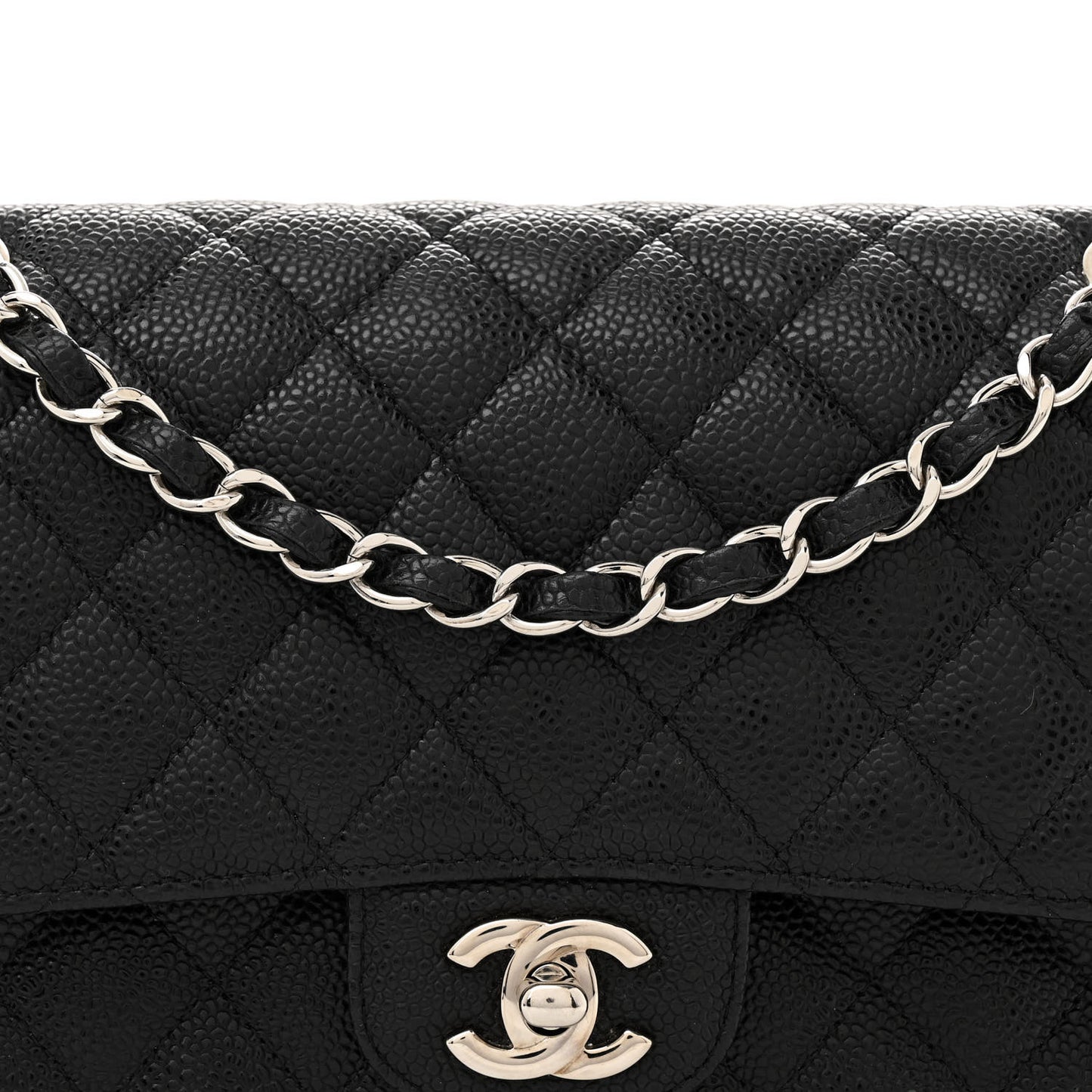 Caviar Quilted Medium Double Flap Black