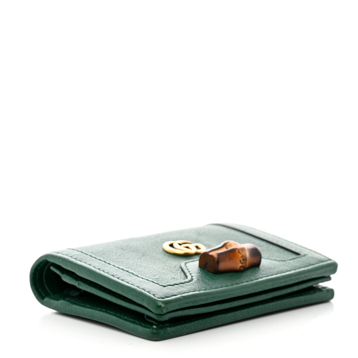 Gucci Wonka Grain Calfskin Diana Card Case Wallet Emerald 4 of 10