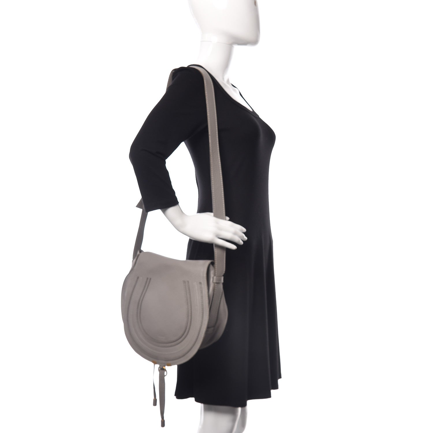 Chloe Calfskin Medium Marcie Round Crossbody Bag Cashmere Grey 2 of 9