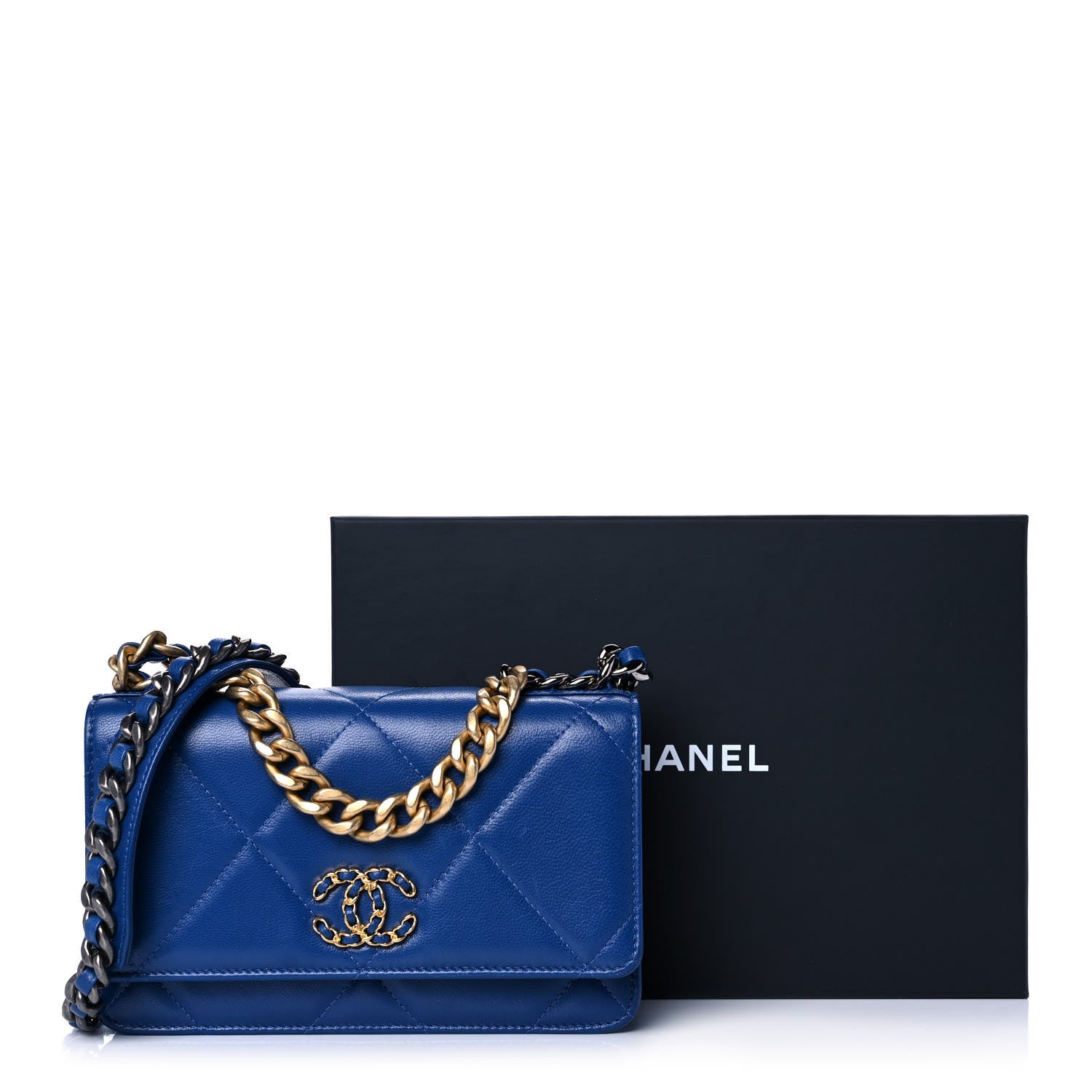 Chanel Goatskin Quilted Chanel 19 Wallet On Chain WOC Blue 15 of 15