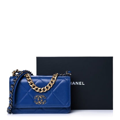 Chanel Goatskin Quilted Chanel 19 Wallet On Chain WOC Blue 15 of 15