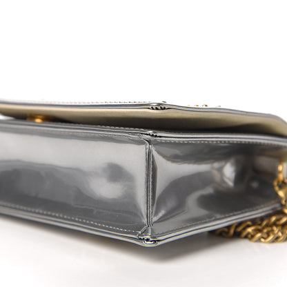 Christian Dior Metallic Patent Studded Diorama Top Handle Wallet on Chain Pouch Silver 12 of 12