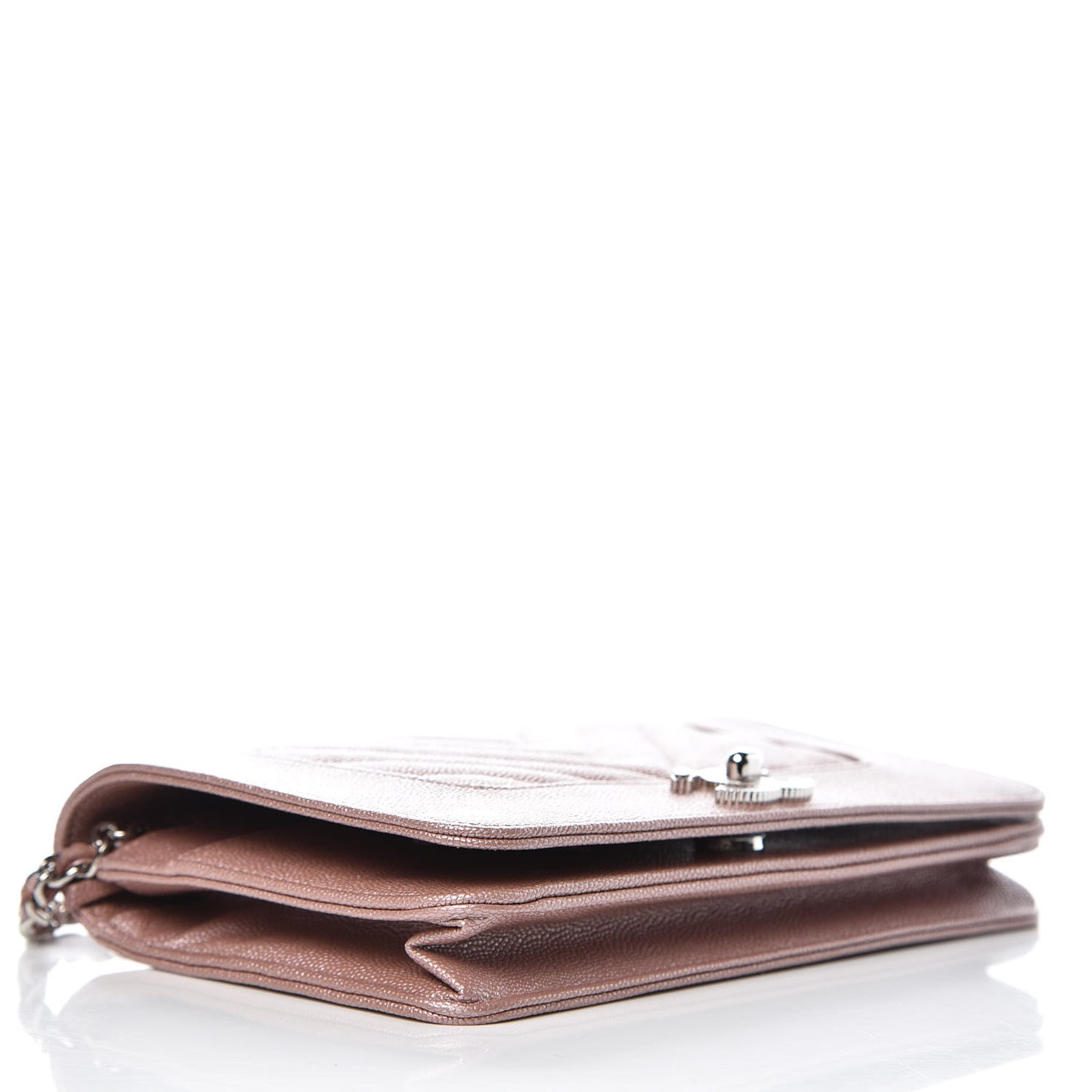 Metallic Caviar Chevron Quilted Vintage Mademoiselle Wallet On Chain WOC Pink