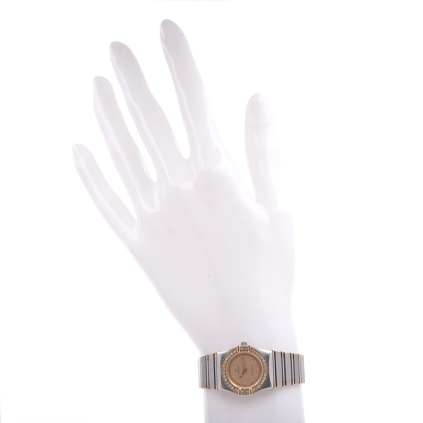 Stainless Steel 18K Yellow Gold Diamond Bezel 22mm Constellation Quartz Watch Champagne 895.1080.1