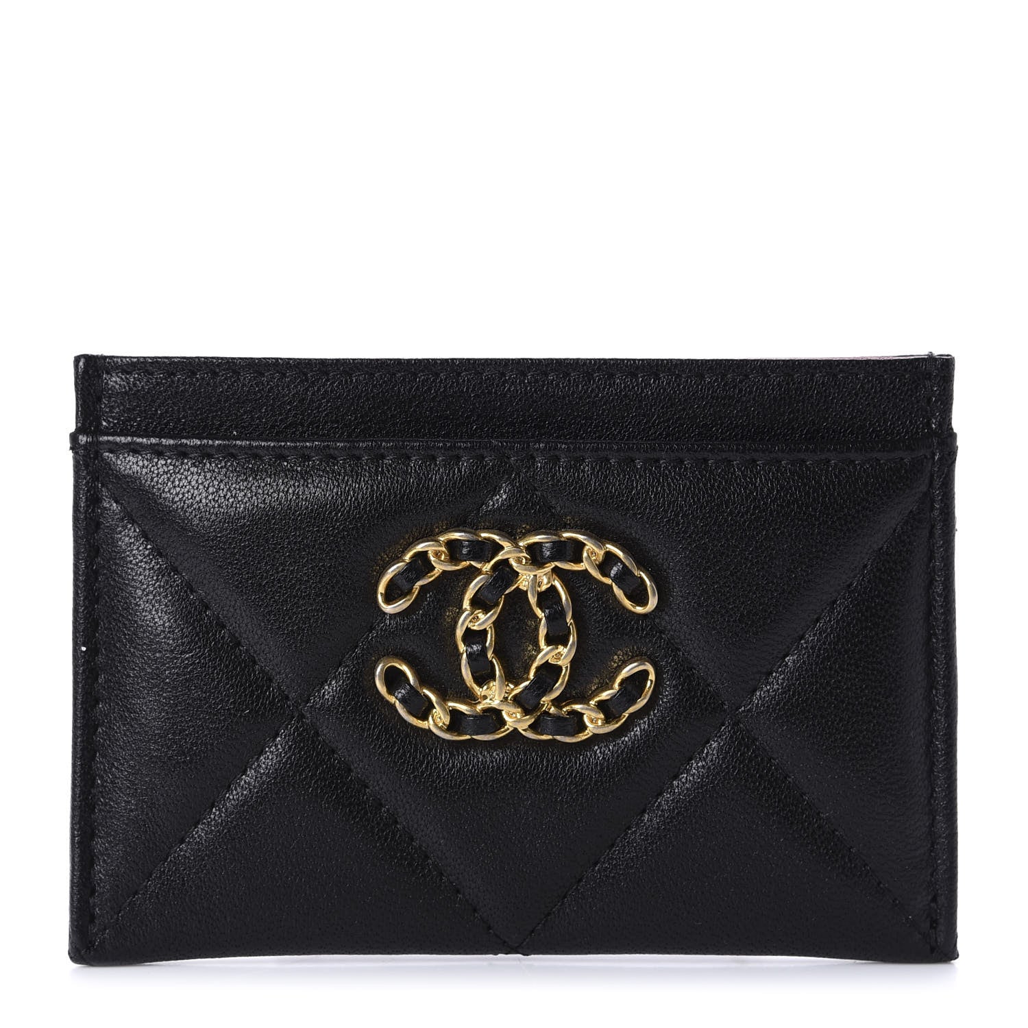 Chanel Shiny Goatskin Quilted Chanel 19 Card Holder Black 1 of 11