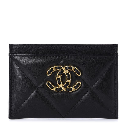 Chanel Shiny Goatskin Quilted Chanel 19 Card Holder Black 1 of 11