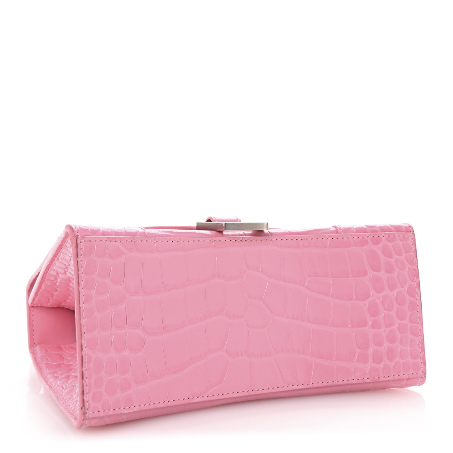 Shiny Calfskin Crocodile Embossed Small Hourglass Top Handle Bag Candy Pink