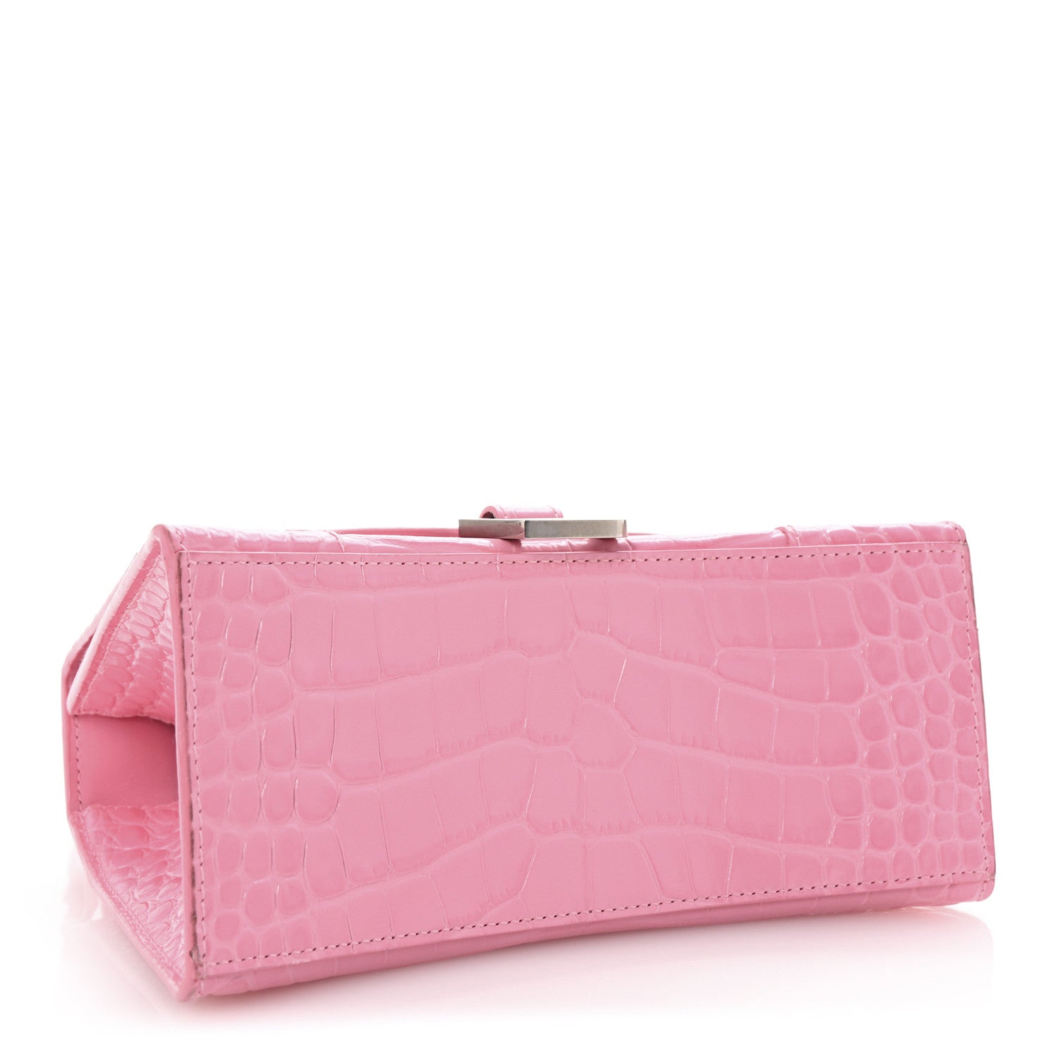 Balenciaga Shiny Calfskin Crocodile Embossed Small Hourglass Top Handle Bag Candy Pink 4 of 11