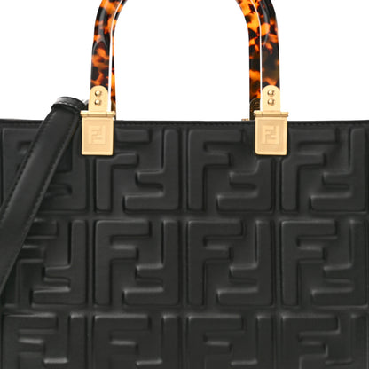 Fendi Vitello Plexiglass FF Embossed Small Fendi Sunshine Shopper Tote Black 7 of 9