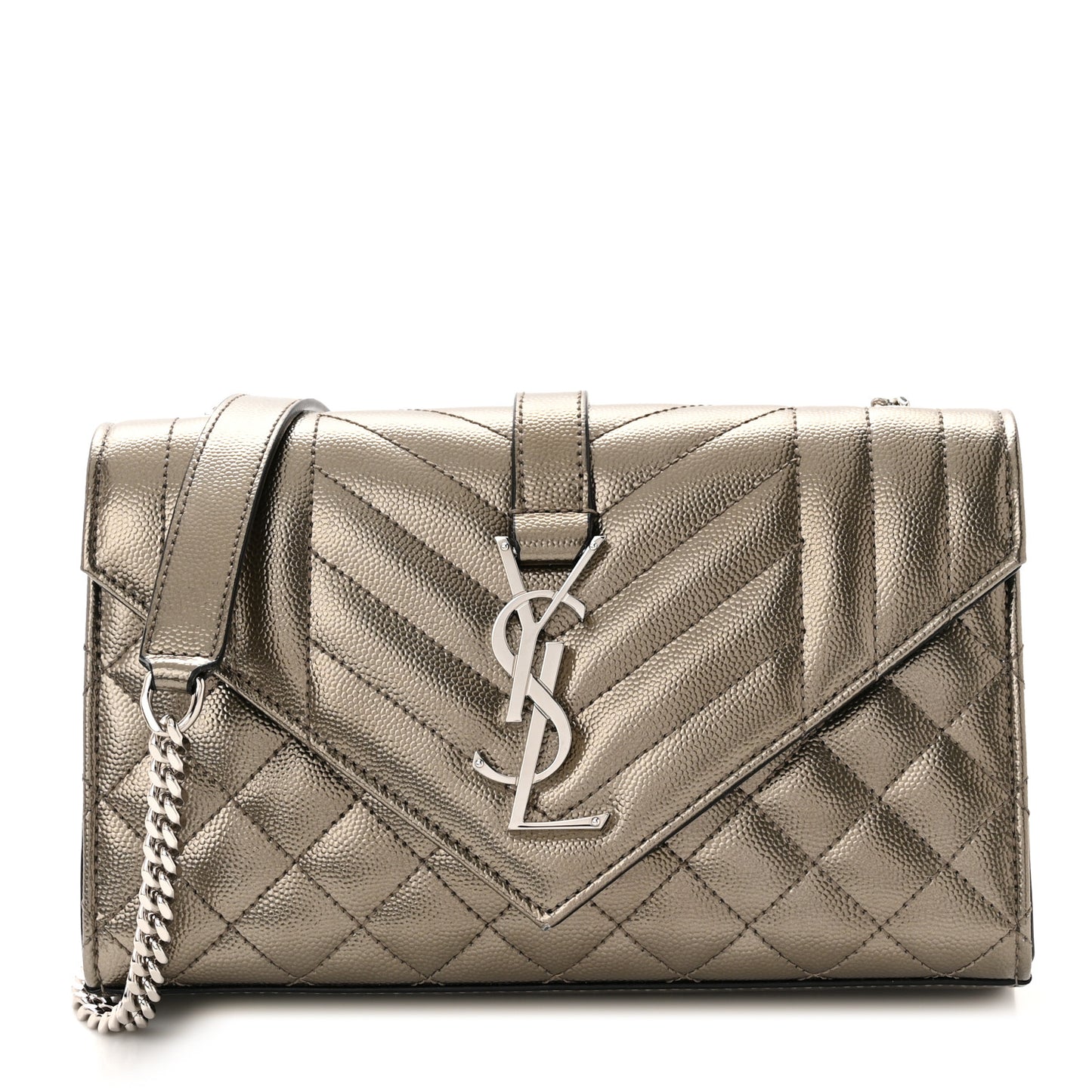 Metallic Grain De Poudre Textured Mixed Matelasse Triquilt Small Monogram Satchel Piombo