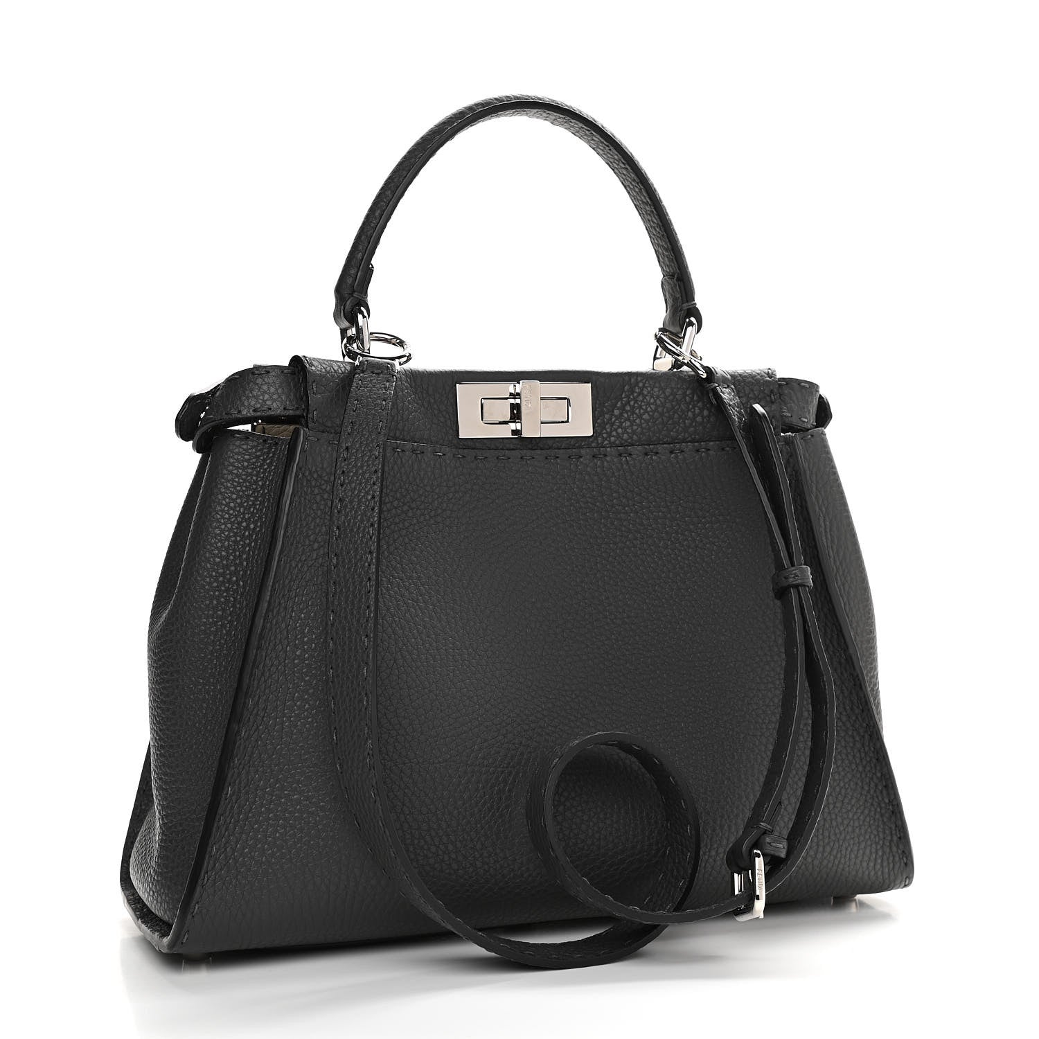 Fendi Cuoio Romano Selleria Bi-Color Medium Peekaboo Iconic Satchel Asfalto Latte 3 of 11