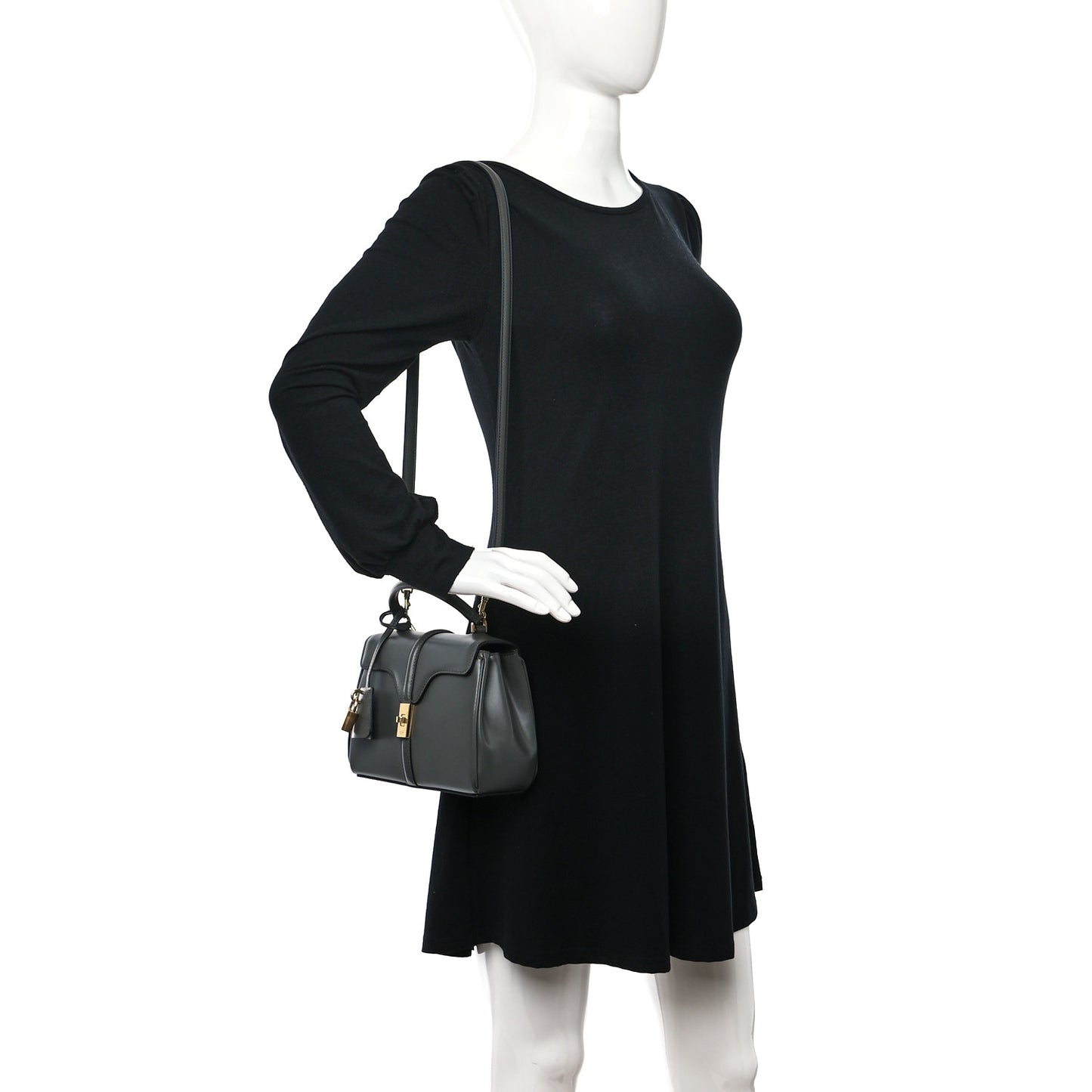 Satinated Calfskin Mini 16 Top Handle Bag Grey