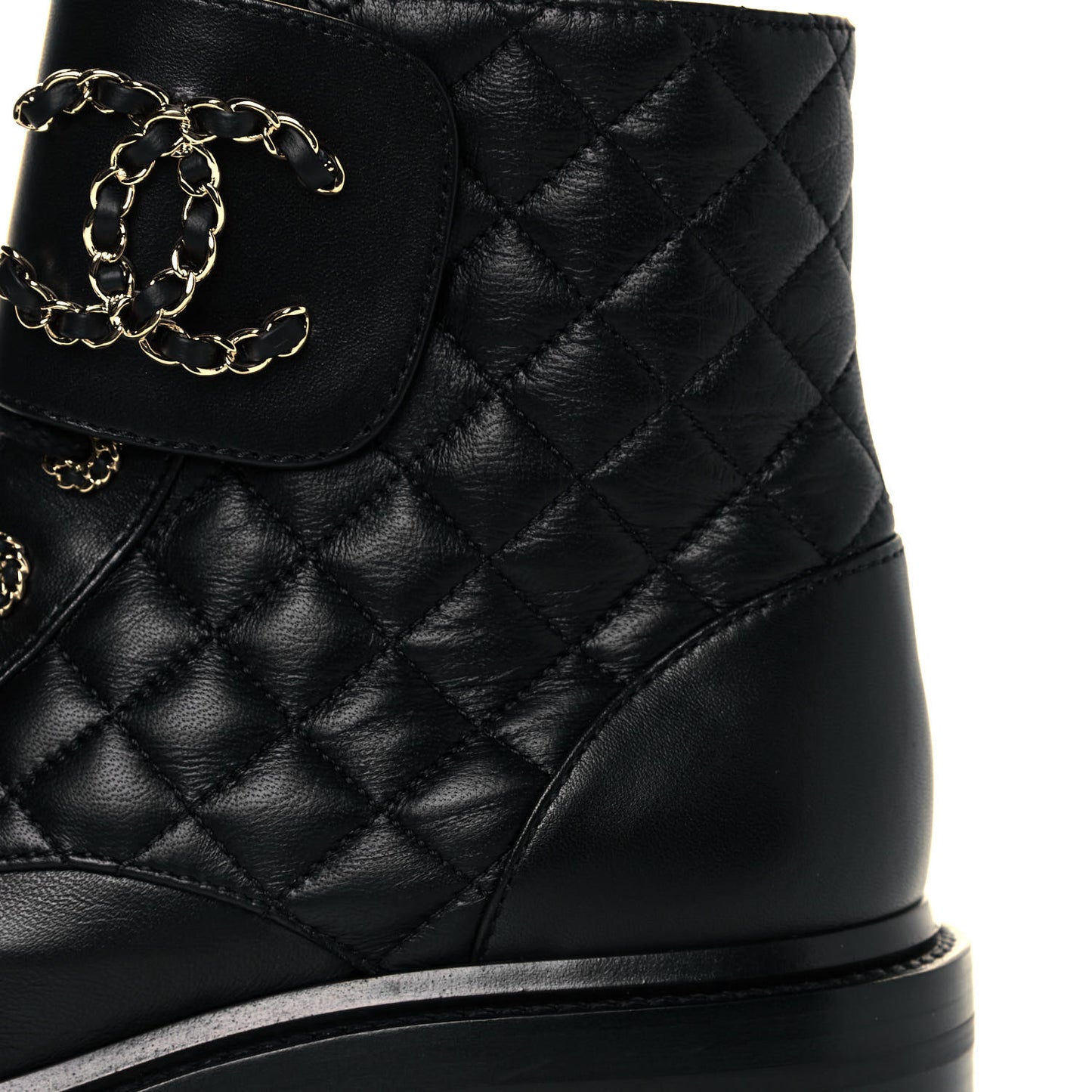 Shiny Lambskin Quilted Lace Up Combat Boots 39 Black