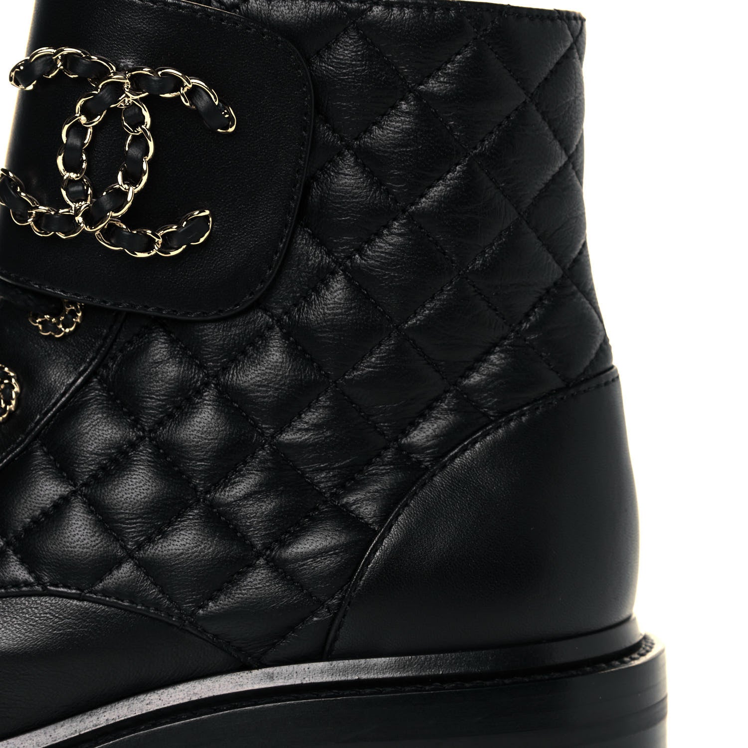 Chanel Shiny Lambskin Quilted Lace Up Combat Boots 39 Black 7 of 8