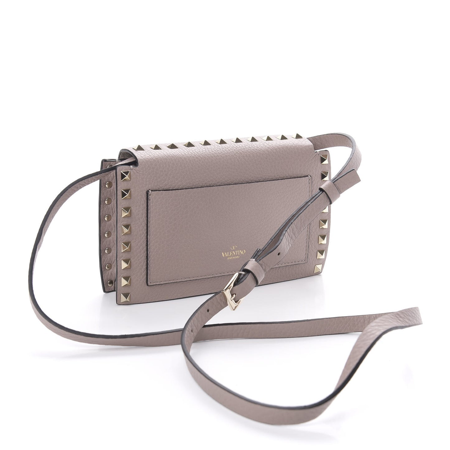 Pebbled Calfskin Small Rockstud Overlay Flap Shoulder Bag Poudre