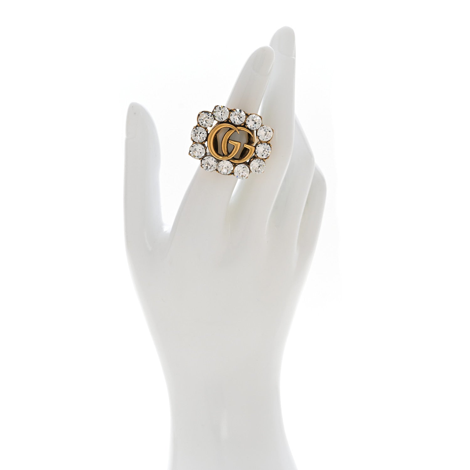 Gucci Metal Crystal Double G Ring XS Aged Gold 2 of 6