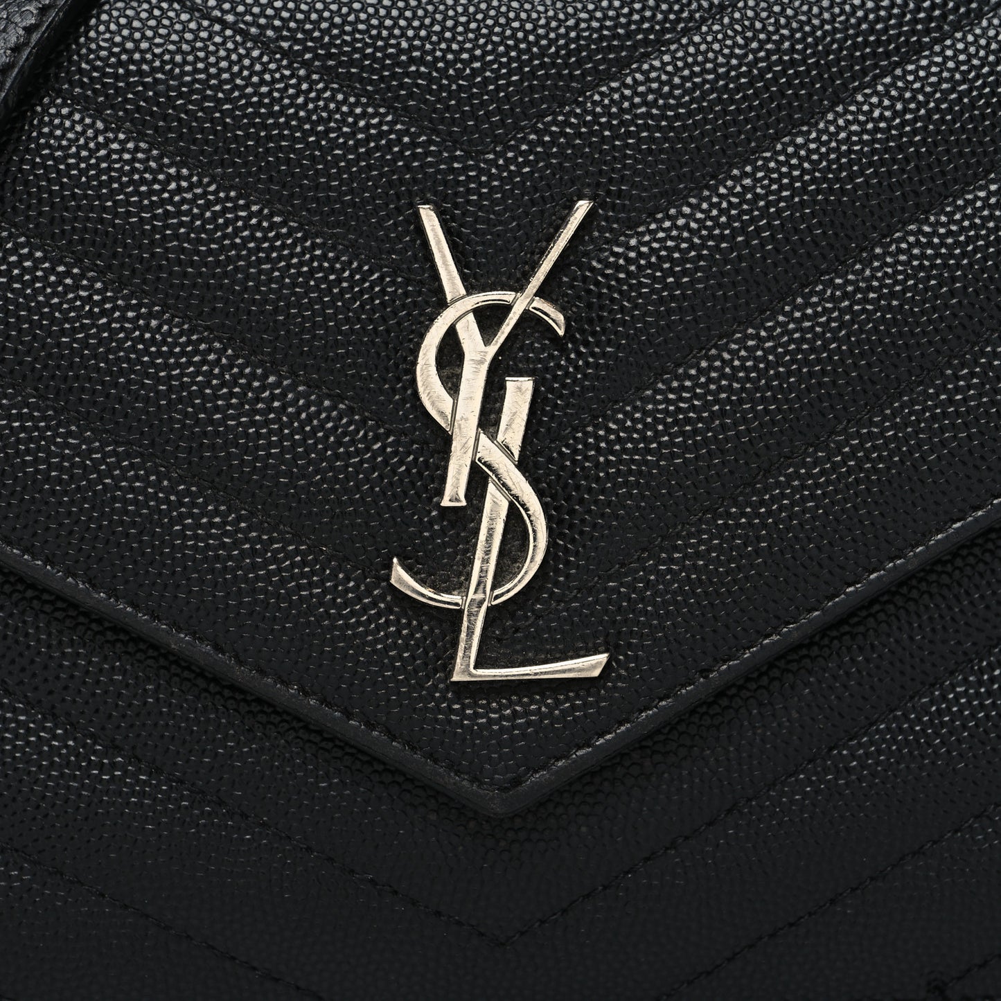 Grain De Poudre Matelasse Chevron Monogram Envelope Chain Wallet Black