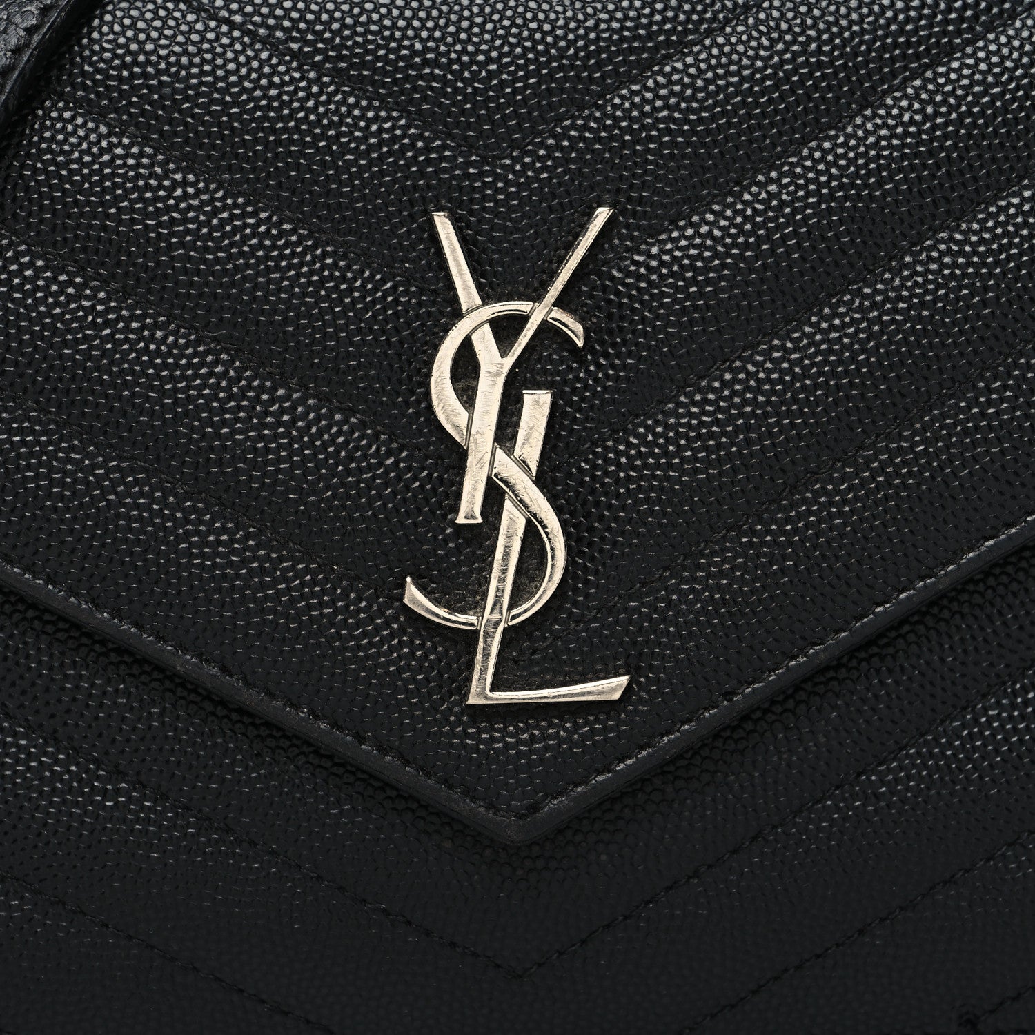 Saint Laurent Grain De Poudre Matelasse Chevron Monogram Envelope Chain Wallet Black 8 of 11