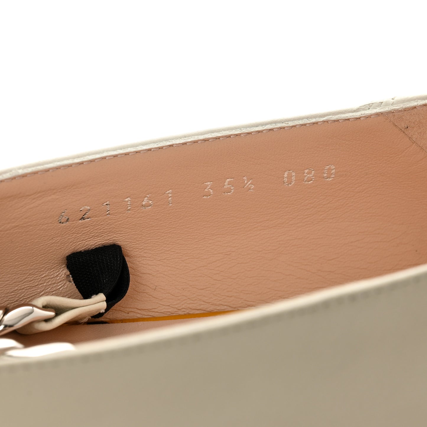 Nappa Lumiere Deva Horsebit Chain Embellished Flats 35.5 Dusty White