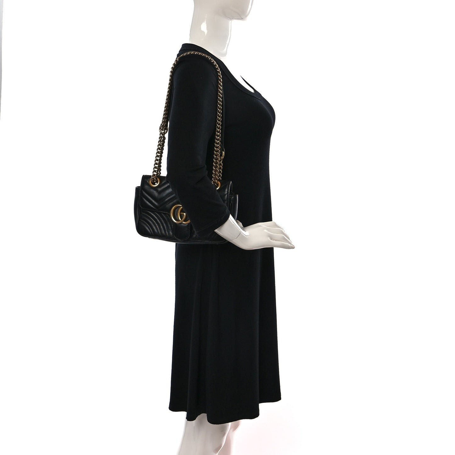 Calfskin Matelasse Small GG Marmont Shoulder Bag Black