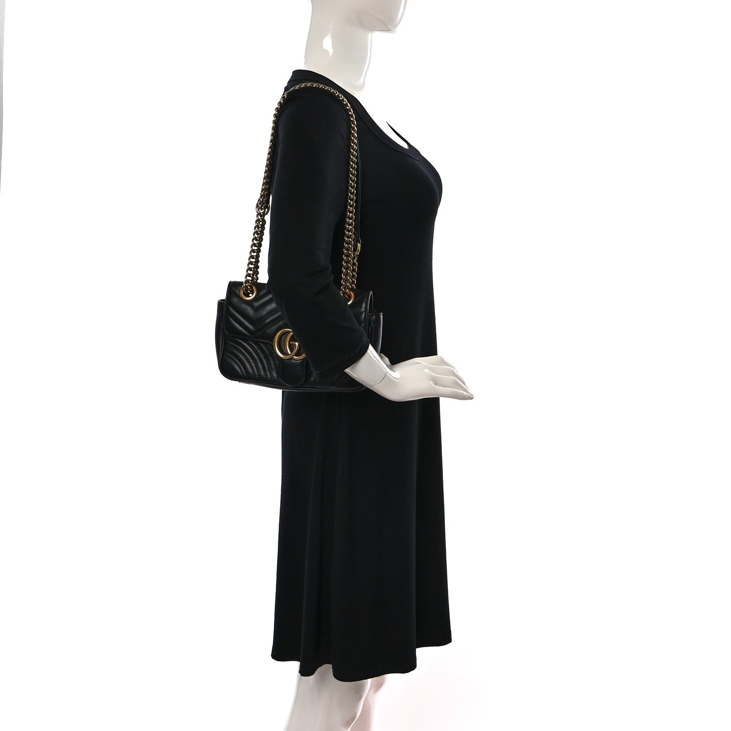 Gucci Calfskin Matelasse Small GG Marmont Shoulder Bag Black 2 of 10