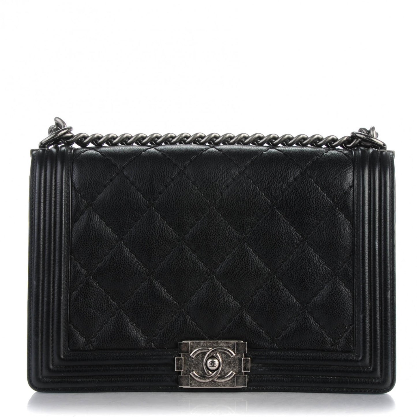 Calfskin Quilted Double Stitch New Medium Boy Flap Black