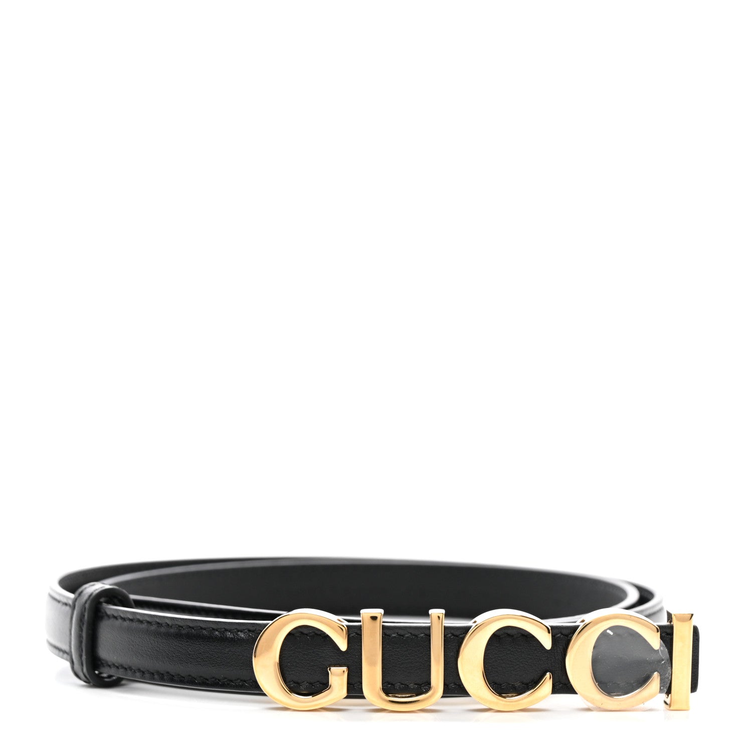 Gucci Plutone Calfskin Gucci Buckle 20mm Thin Belt 80 32 Black 1 of 6