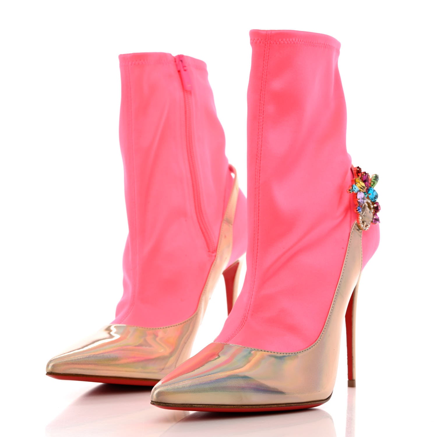 Christian Louboutin Iridescent Patent Crystal Jessie Joli Ankle Boot 40 Rose Fluorescent 3 of 13