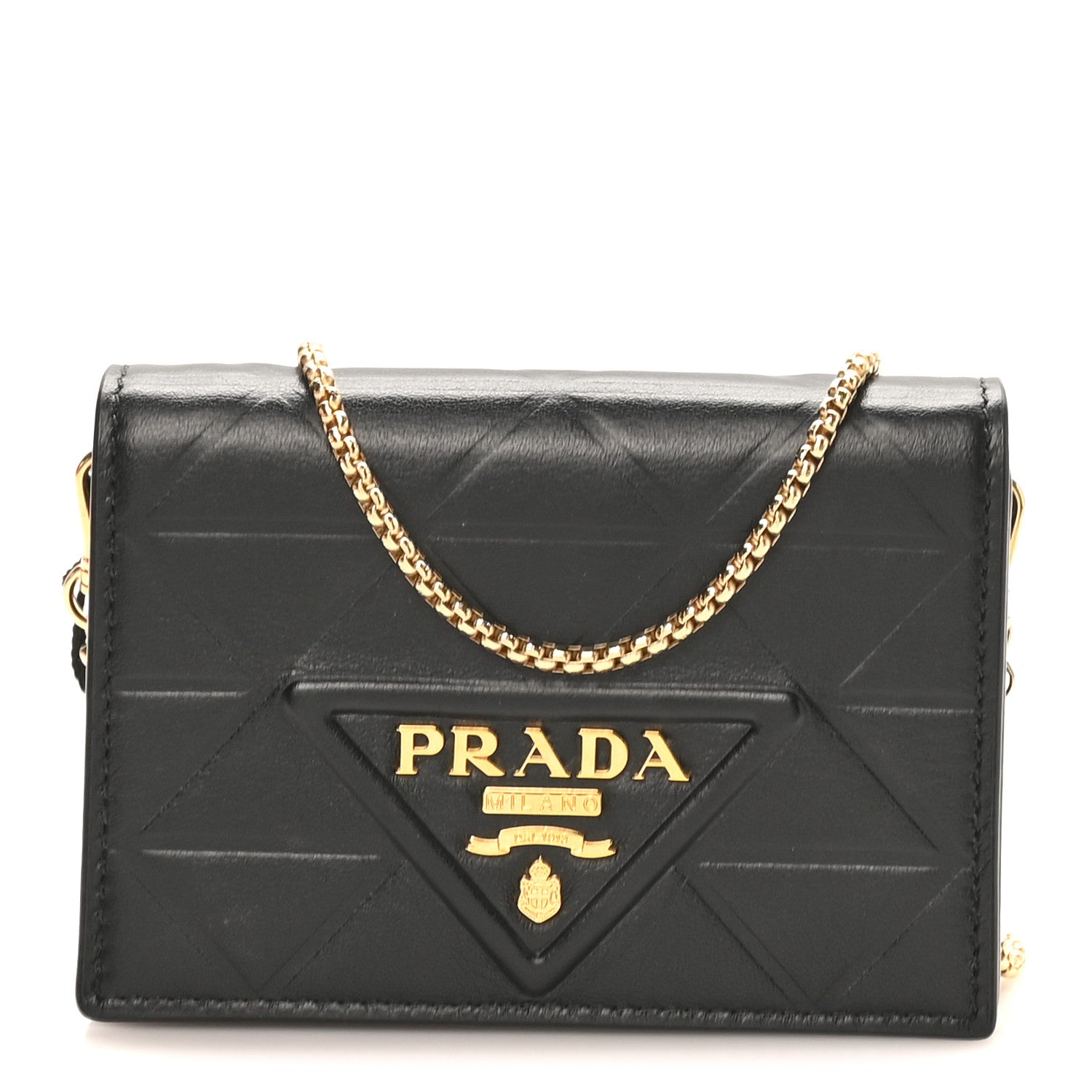 Prada Nappa Quilted Metal Patchwork Triangle Logo Card Holder With Strap Black 1 of 9