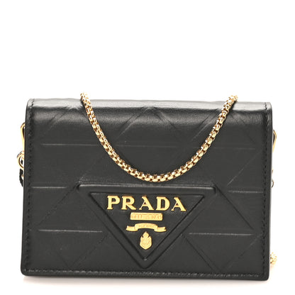 Prada Nappa Quilted Metal Patchwork Triangle Logo Card Holder With Strap Black 1 of 9