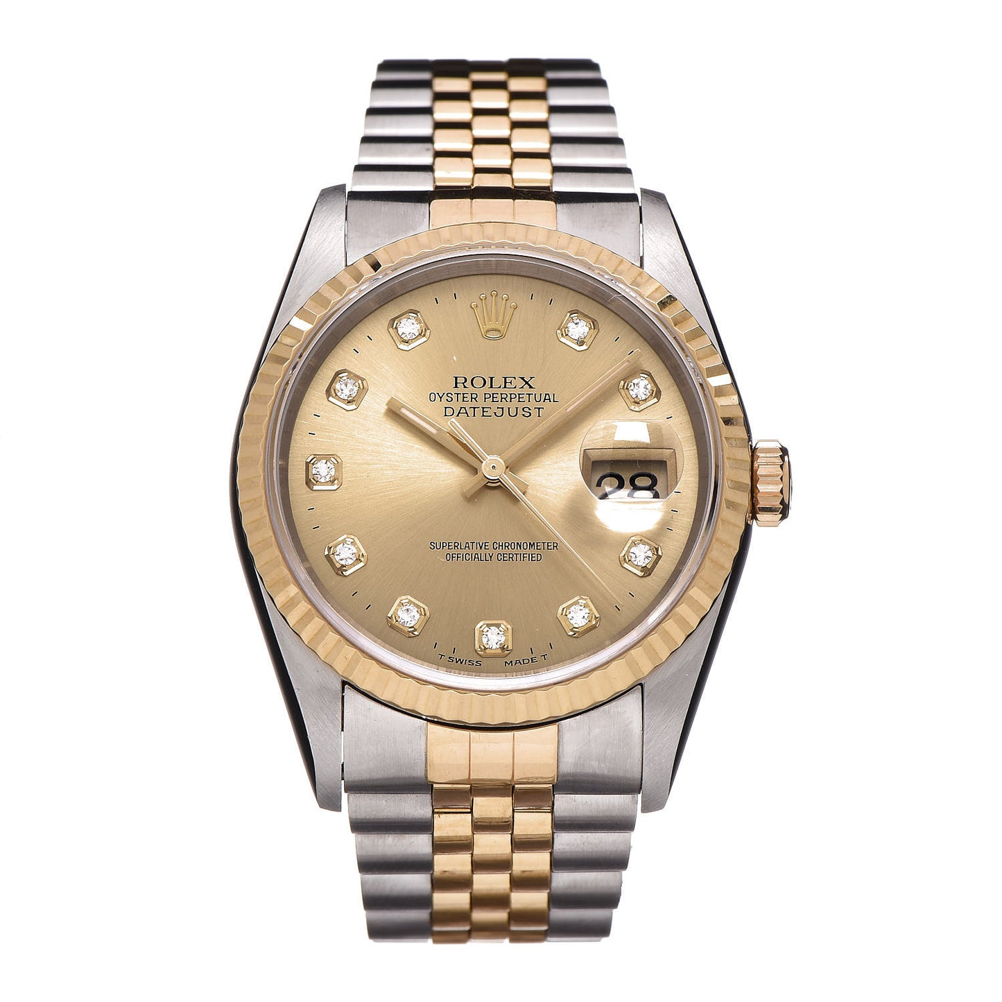 Stainless Steel 18K Yellow Gold Diamond 36mm Oyster Perpetual Datejust Watch Champagne 16233