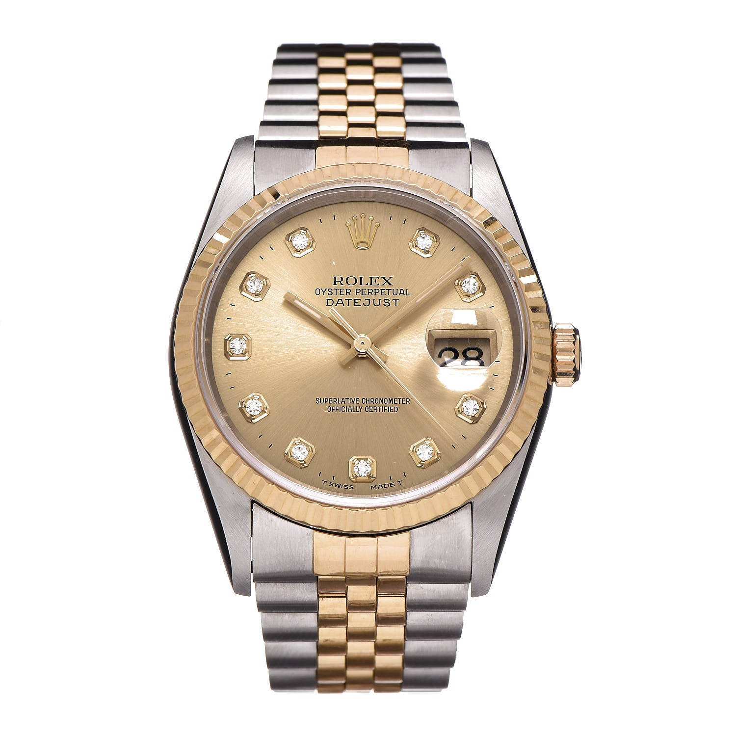 Rolex Stainless Steel 18K Yellow Gold Diamond 36mm Oyster Perpetual Datejust Watch Champagne 16233 1 of 7
