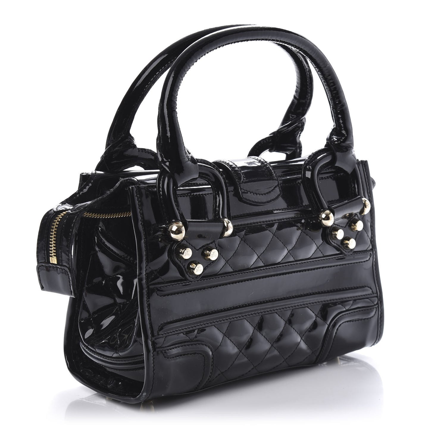 Patent Quilted Mini Manor Tote Black