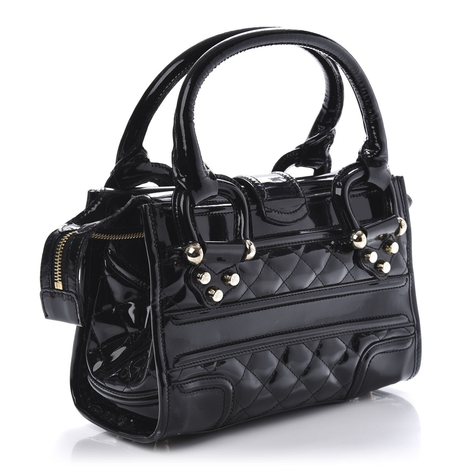 Burberry Patent Quilted Mini Manor Tote Black 3 of 9