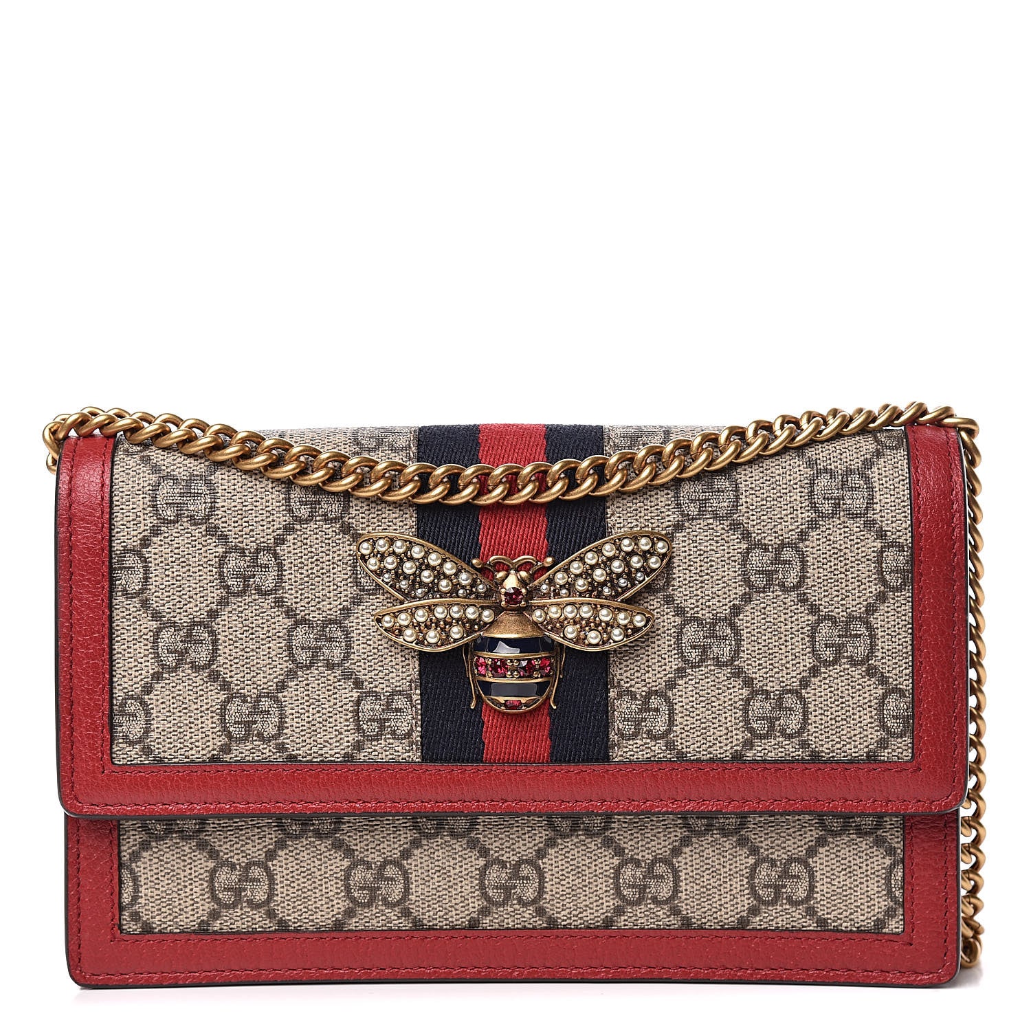 Gucci GG Supreme Monogram Web Queen Margaret Chain Wallet Red 1 of 9