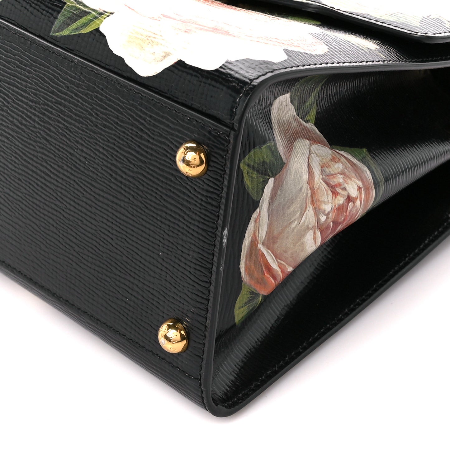 Grained Calfskin Floral Printed Medium Welcome Satchel Black