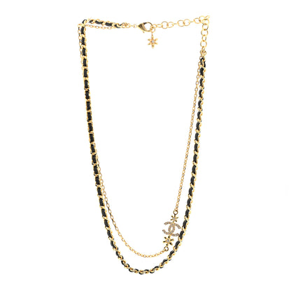 Chanel Metal Lambskin Crystal CC Double Chain Necklace Black Gold 3 of 7