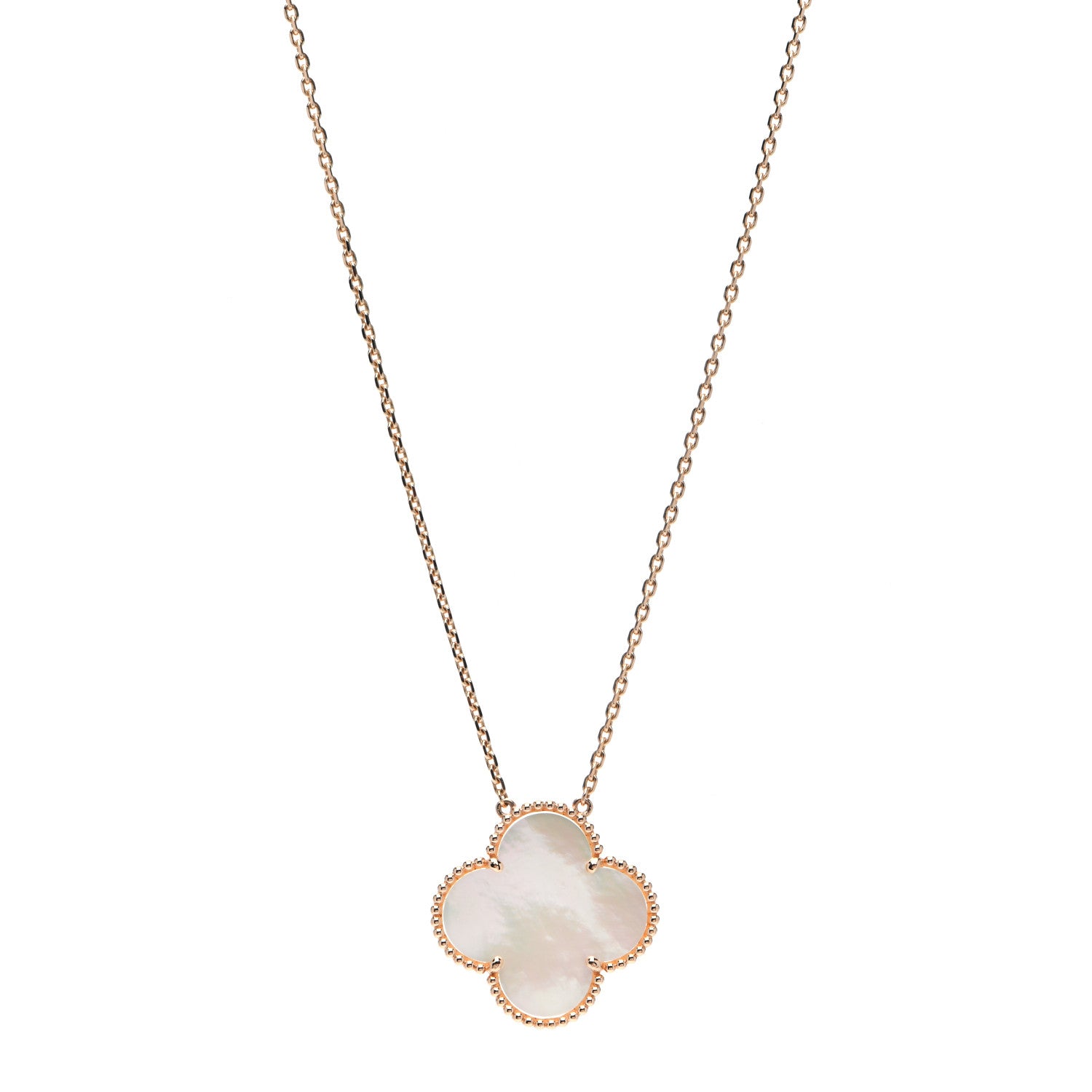 Van Cleef & Arpels 18K Rose Gold Mother of Pearl Magic Alhambra Pendant Necklace 1 of 6