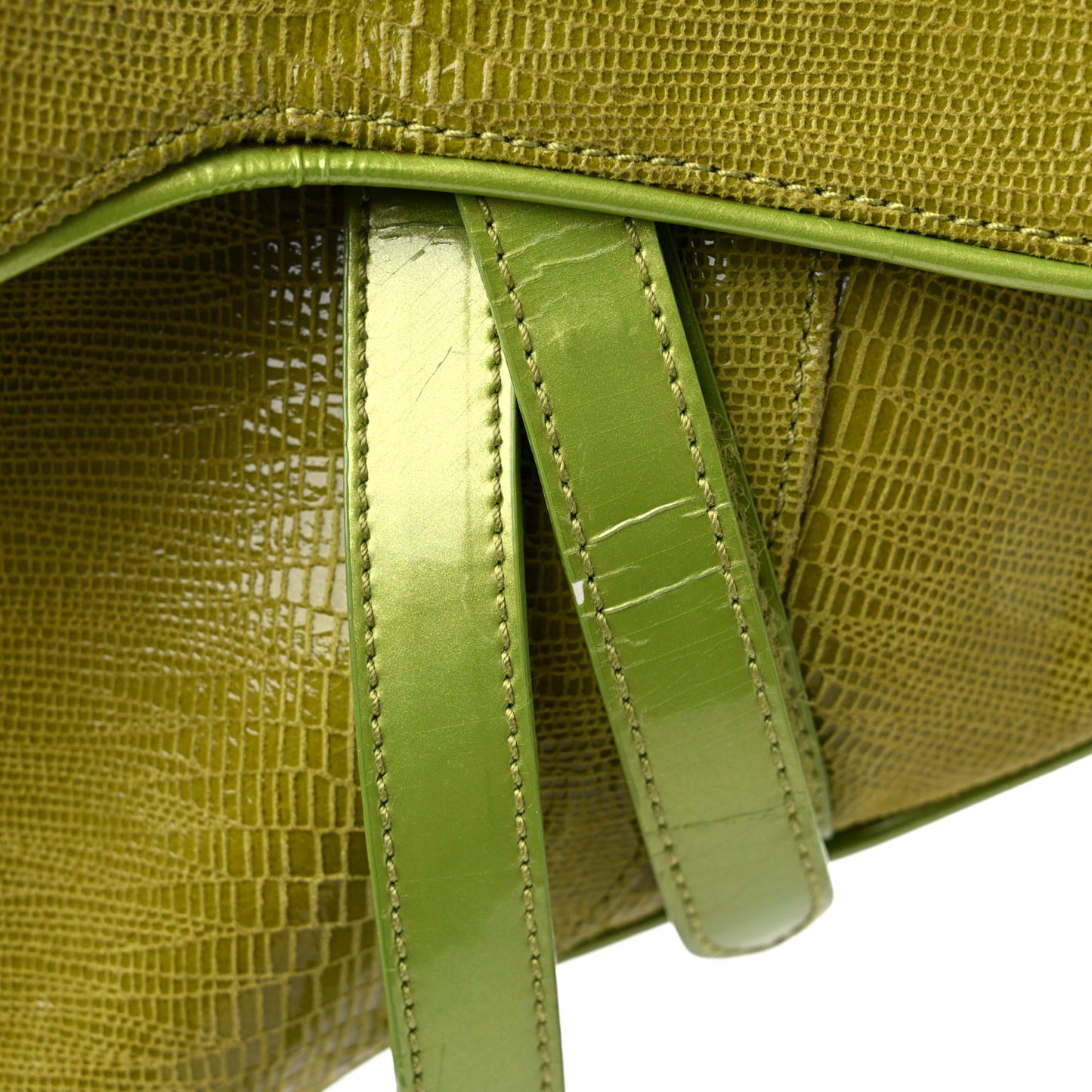 CHRISTIAN DIOR Lizard Saddle Bag Green