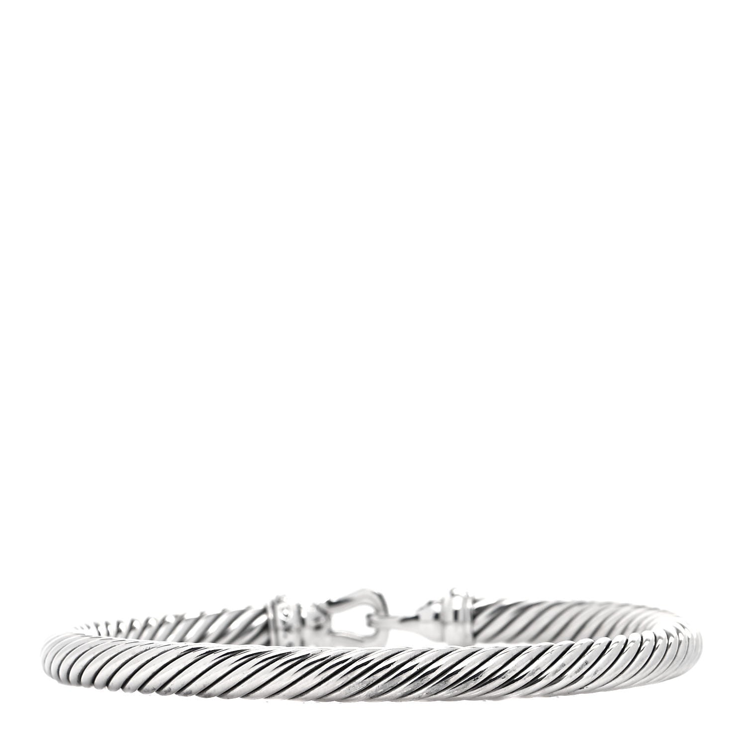 David Yurman Sterling Silver Diamond 5mm Cable Buckle Bracelet 3 of 5