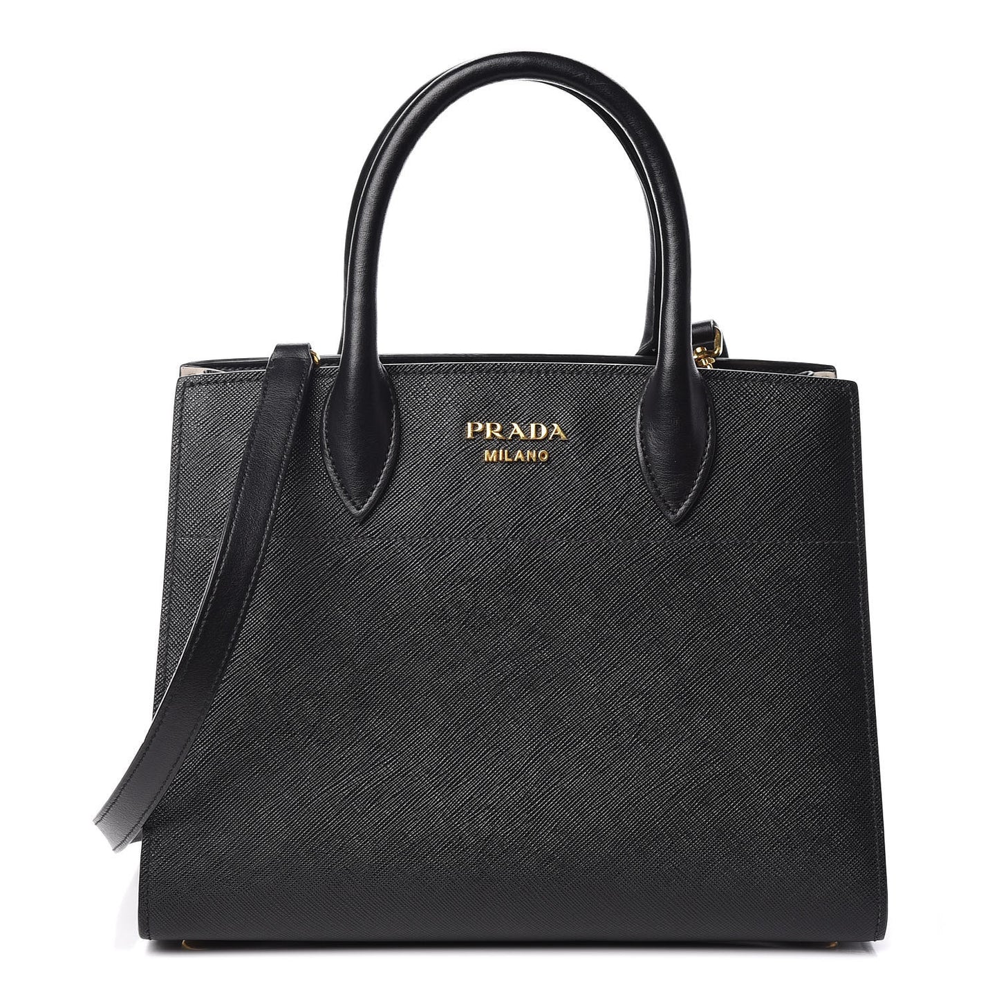 Saffiano City Calfskin Small Bibliothèque Top Handle Black Talco