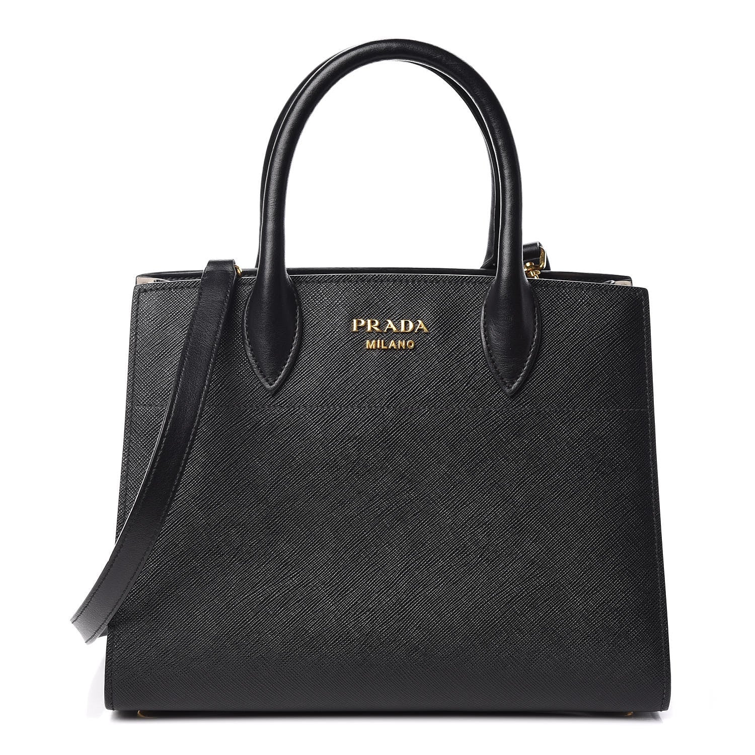 Prada Saffiano City Calfskin Small Bibliothèque Top Handle Black Talco 1 of 11