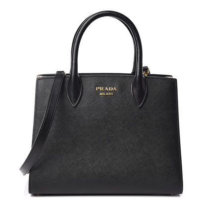 Prada Saffiano City Calfskin Small Bibliothèque Top Handle Black Talco 1 of 11