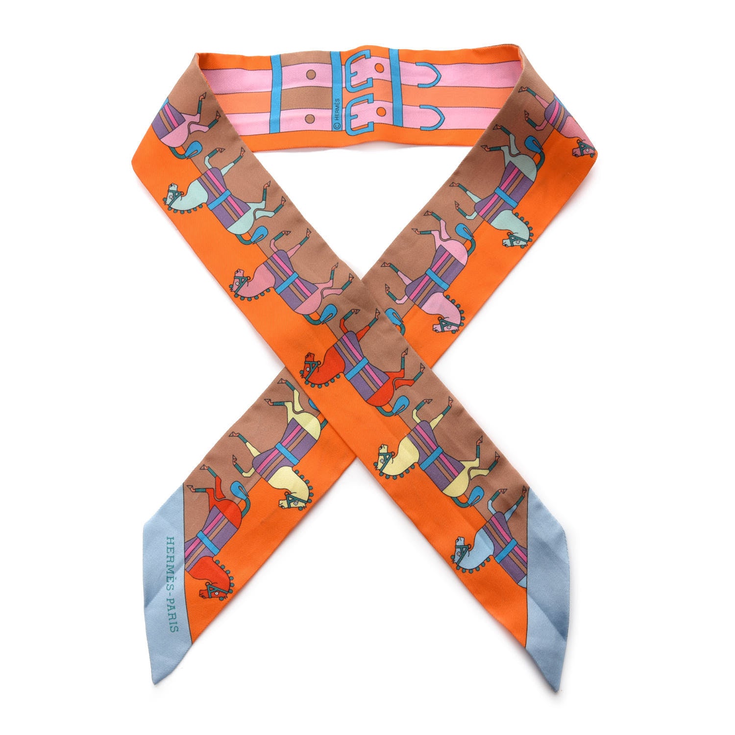 Hermes Silk Rocabar Twilly Orange Bleu Ciel 1 of 9