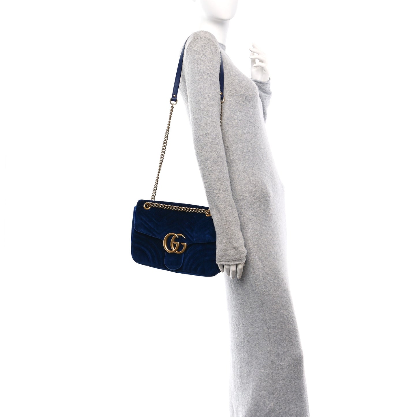 Velvet Matelasse Medium GG Marmont Shoulder Bag Cobalt Blue