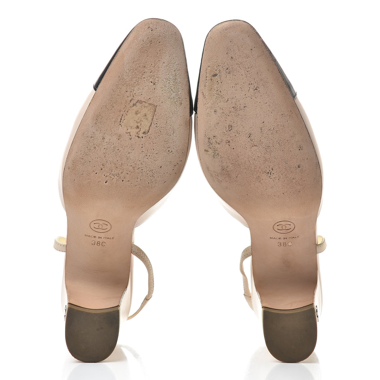 Chanel Calfskin Cap Toe CC Slingback Pumps 38 Beige Black 5 of 13