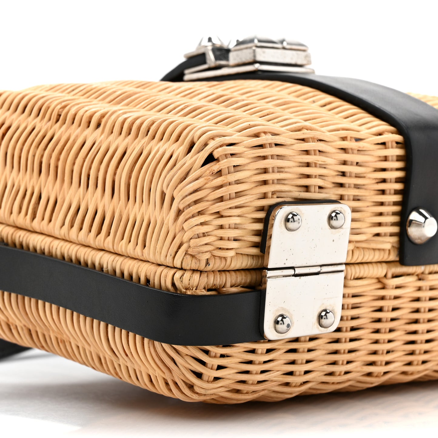 Wicker Top Handle Shoulder Bag Naturale Black