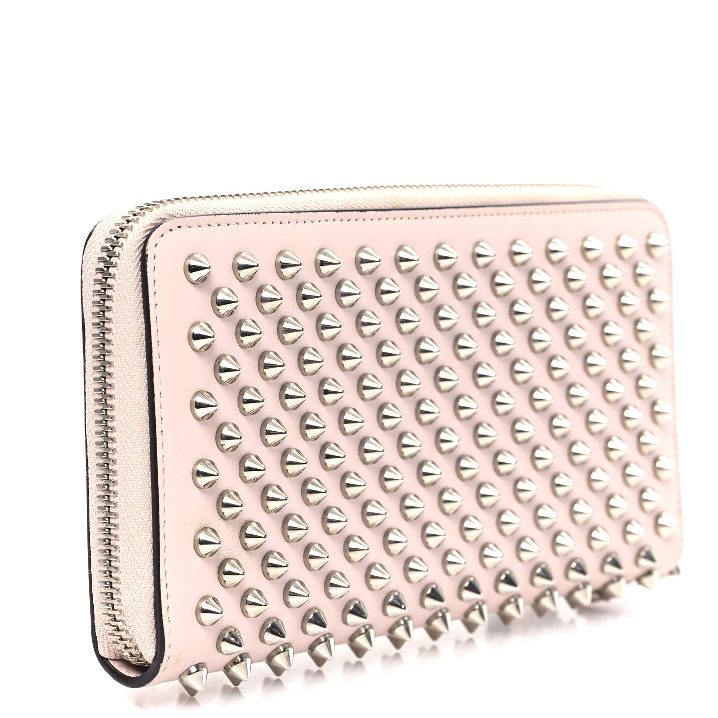 Calfskin Panettone Spiked Zip Around Wallet Light Pink