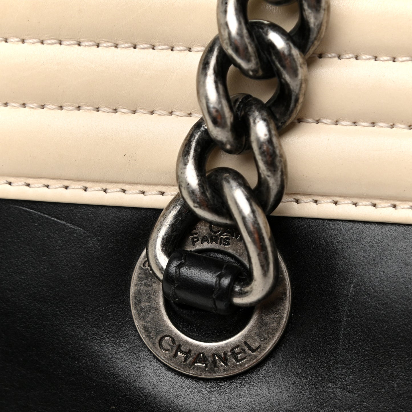 Glazed Calfskin Boy Tote Black Beige