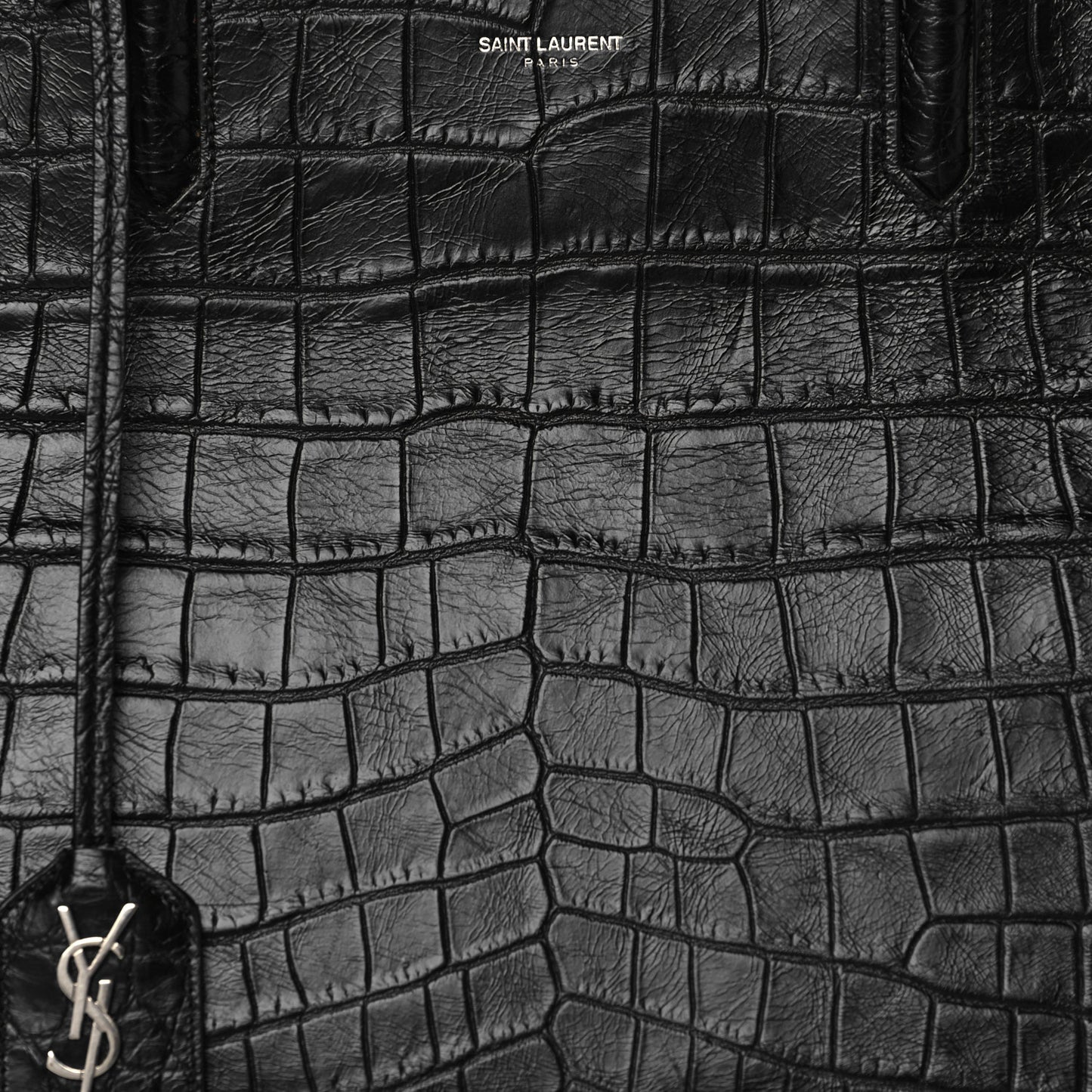 Calfskin Crocodile Embossed Medium Cabas Rive Gauche Black